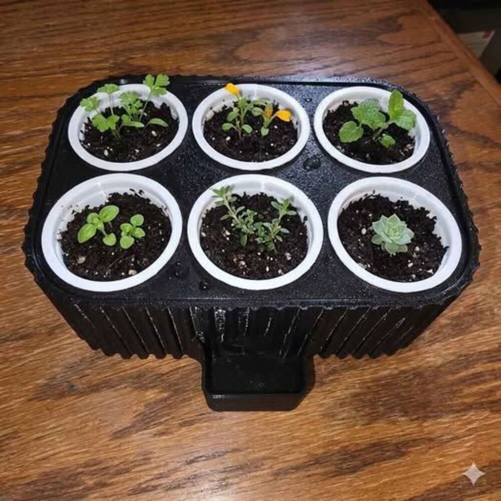 3D Printed Self-Watering Planter - 6 Cell Indoor Herb & Seed Starter